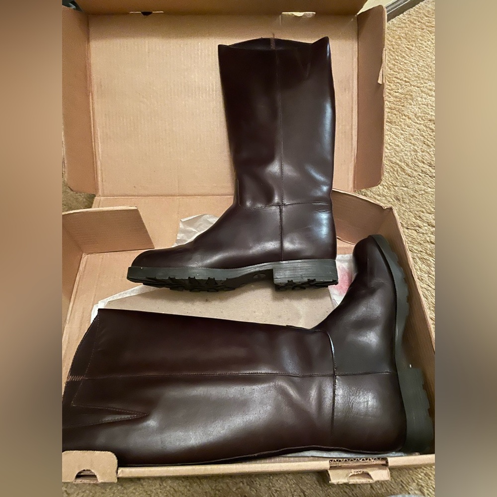 Eddie Bauer chocolate brown premium leather tall boots. New in box.